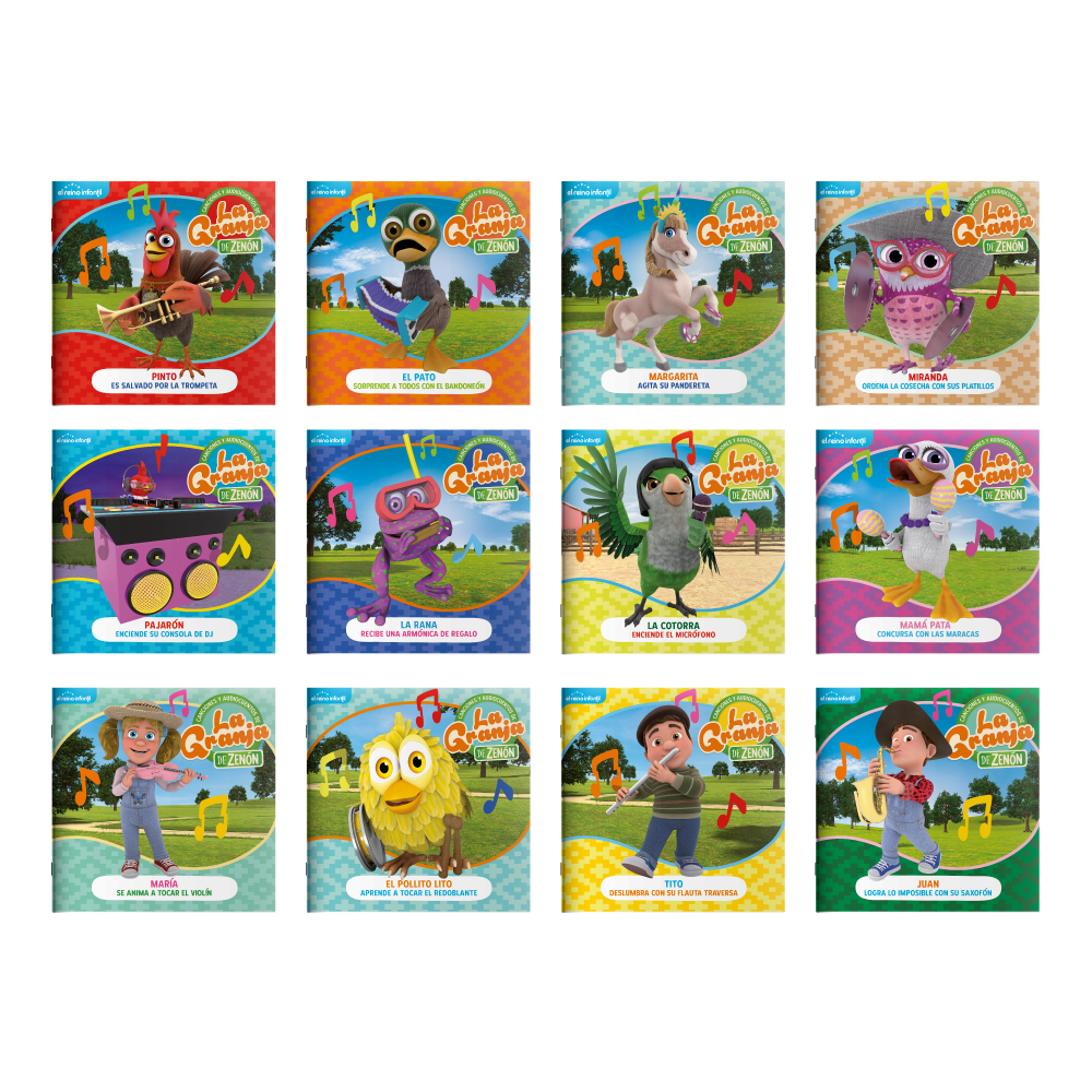12 Personajes Granja de Zenón + 12 Libros de Cuentos