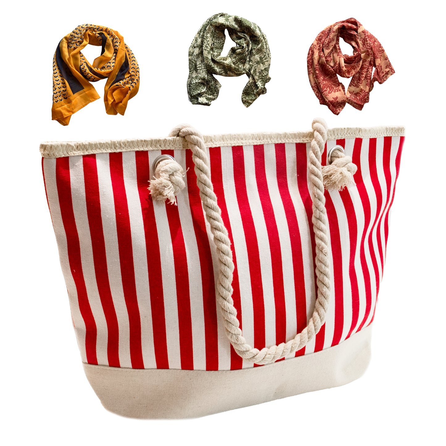 03 PACK 3 - BOLSO CON RAYAS ROJAS + 3 PASHMINAS