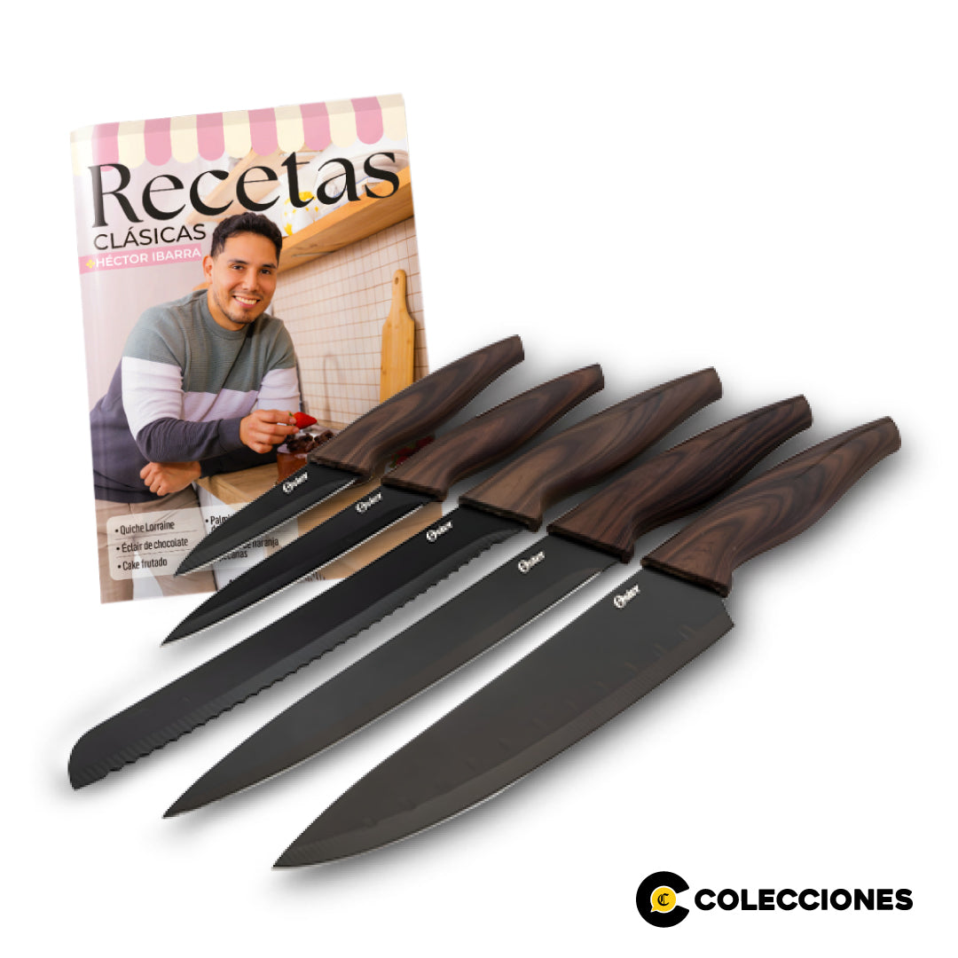 SET X5 CUCHILLOS GODFREY + RECETARIO
