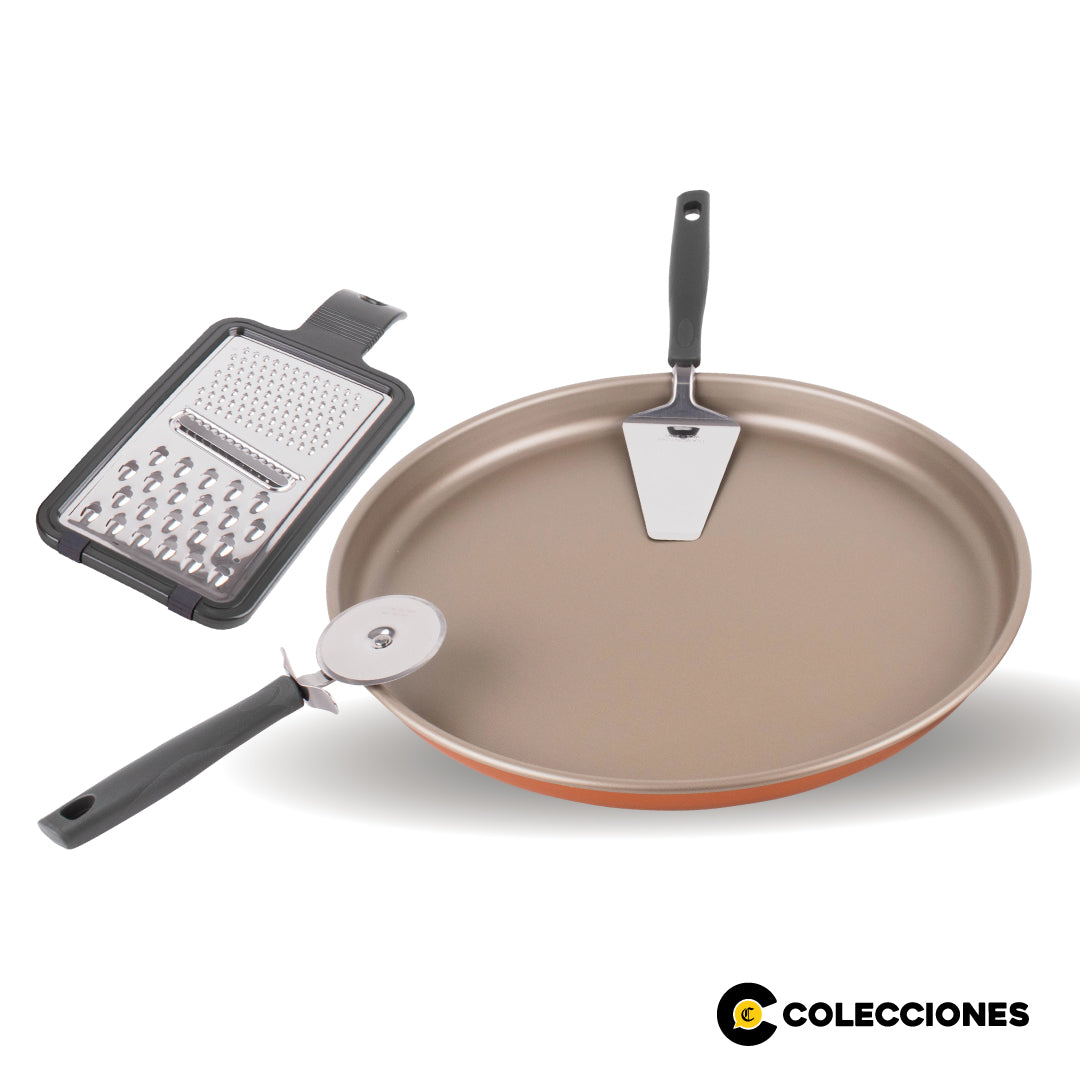Bandeja para Pizza + Cortador + Espátula + Rallador + Recetario