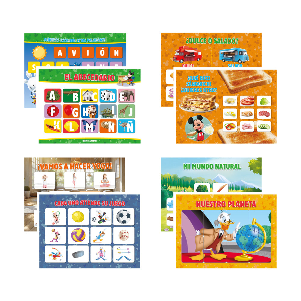 APRENDE CON MICKEY: 1 Carpeta de Colección + 12 Materiales Didácticos + 12 Libros Actividades