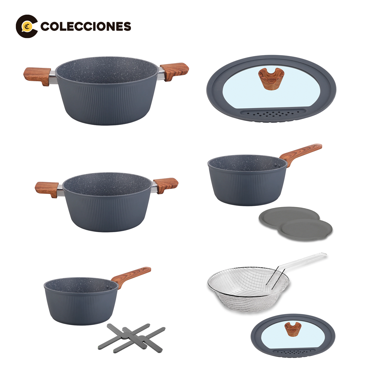 Pack de 6 Piezas: 2 Ollas 26 y 24 cm + 2 tapas multidiámetro 24/26/28 - 18/20/22 + 2 cacerolas 20 cm y 18 cm