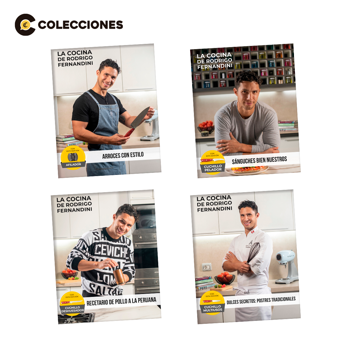 Juego de 3 Cuchillos Pakkawood Cerezo + 1 Afilador + 4 Recetarios de RF