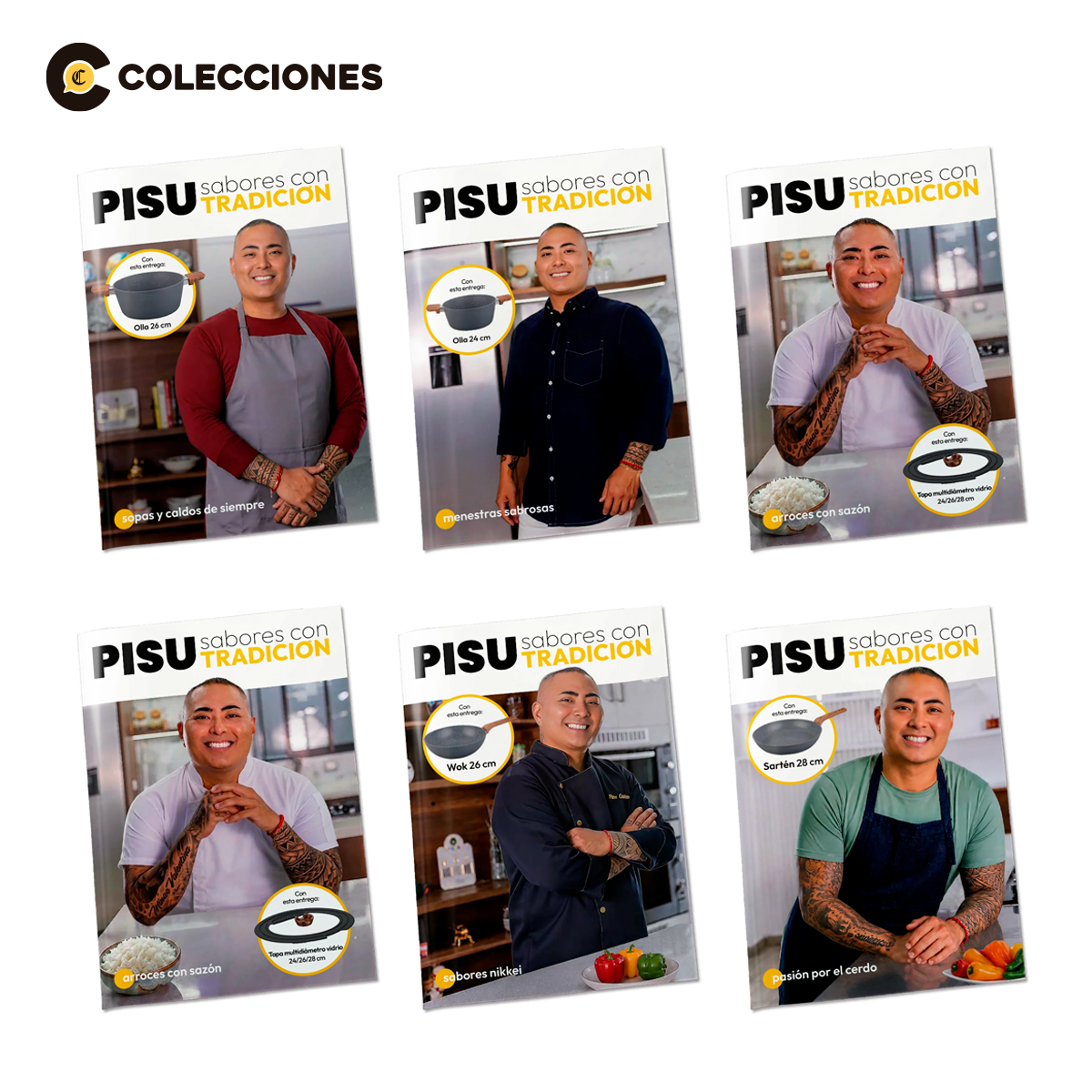 Pack de 6 Piezas: 2 ollas 26 cm y 24 cm + 2 tapas 24/26/28 + 1 wok 26 cm + 1 sartén 28 cm