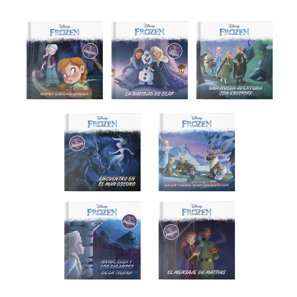 1 Caja de Colección + 7 Personajes Frozen + 7 Libros Tapa Dura