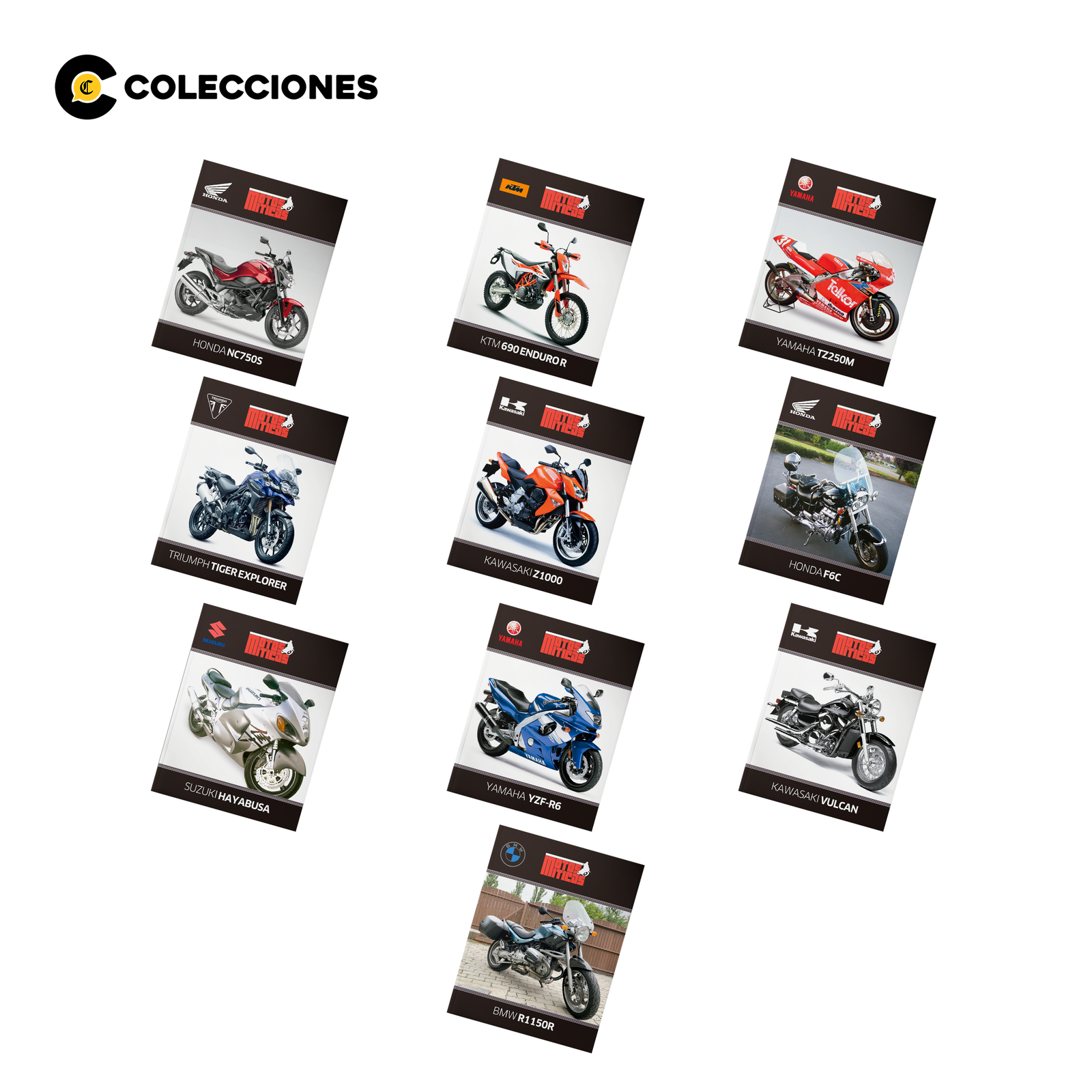 Pack 10 Motos Míticas Die Cast  Escala 1/18 + 10 fascículos