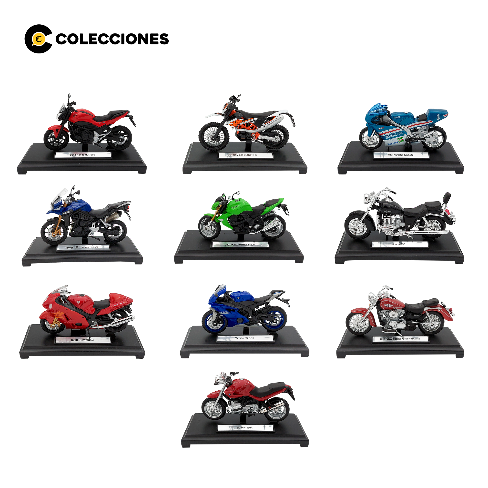 Pack 10 Motos Míticas Die Cast  Escala 1/18 + 10 fascículos