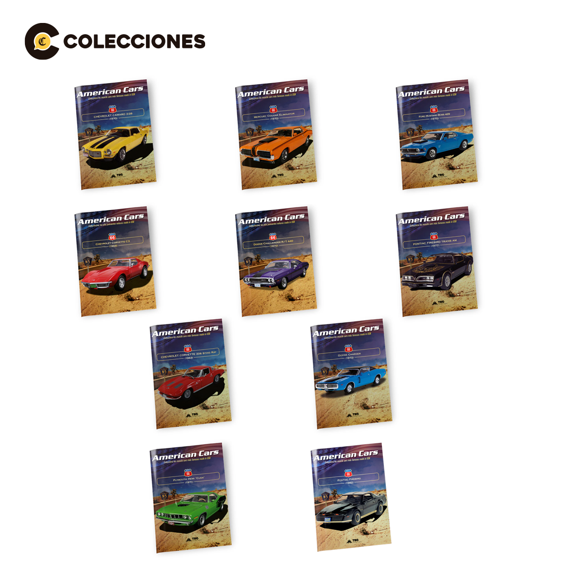 Pack 10 Autos American Cars Die Cast IXO con Urna + 10 fascículos