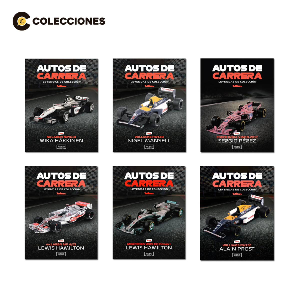 Pack 6 autos de Fórmula 1 Die Cast Escala 1/43 + 6 fascículos