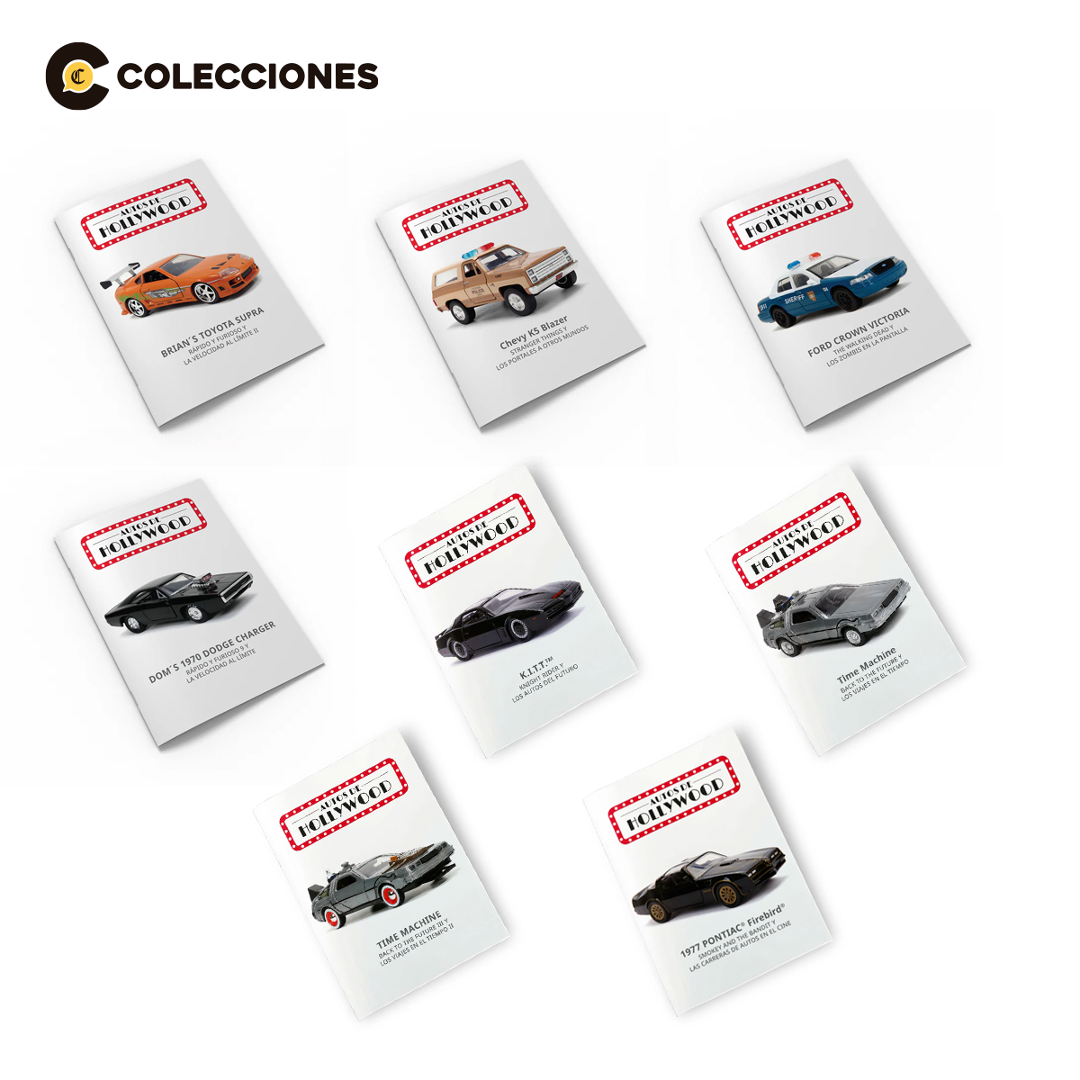 Pack 8 Autos de Hollywood Die Cast Escala 1/32 + 8 fascículos
