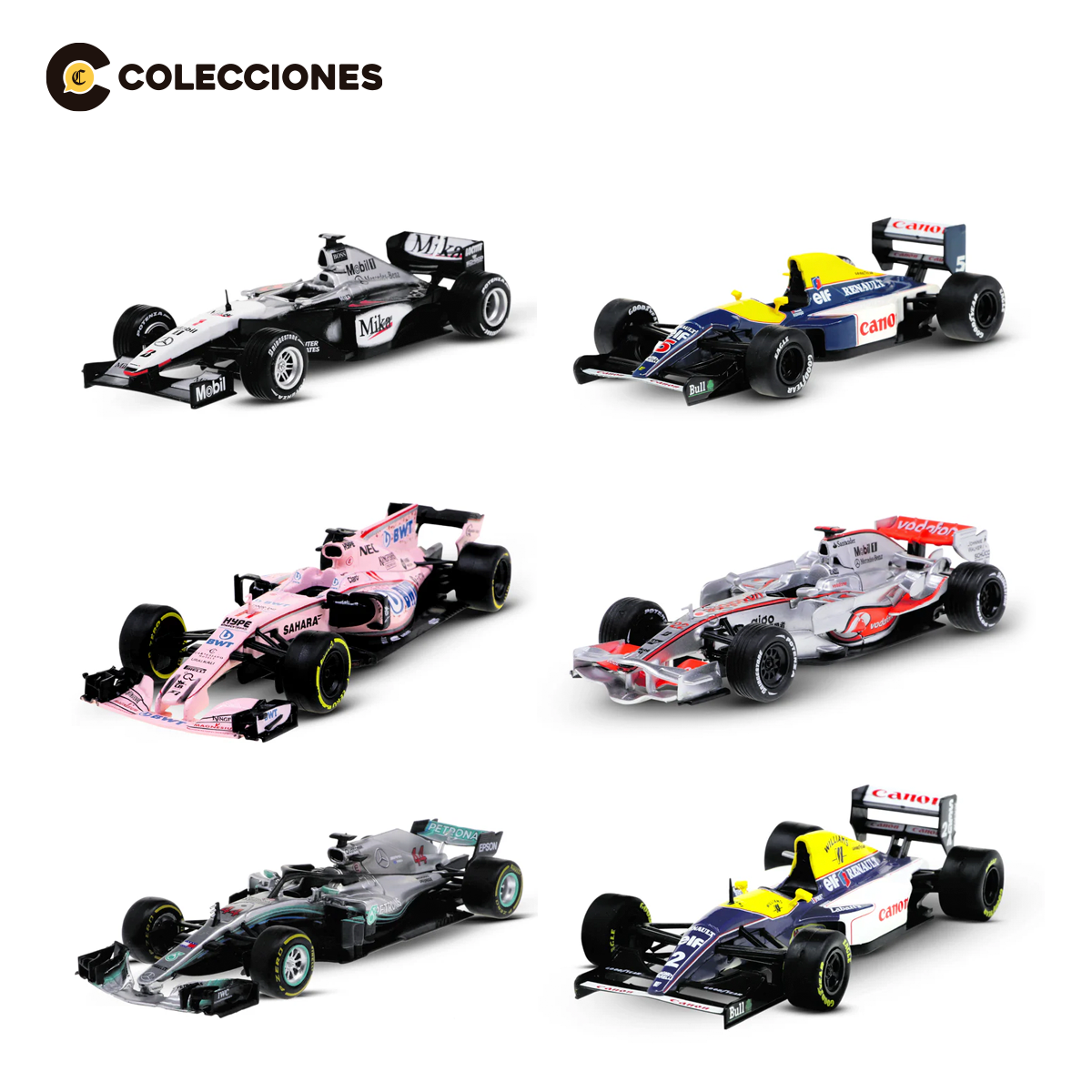 Pack 6 autos de Fórmula 1 Die Cast Escala 1/43 + 6 fascículos