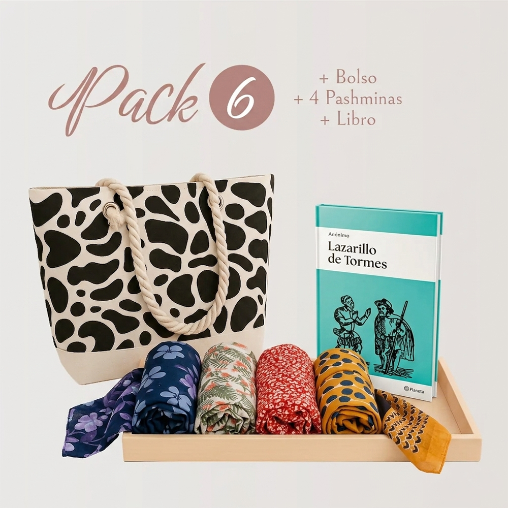 PACK 6 - 1 BOLSO + 4 PASHMINAS + LIBRO