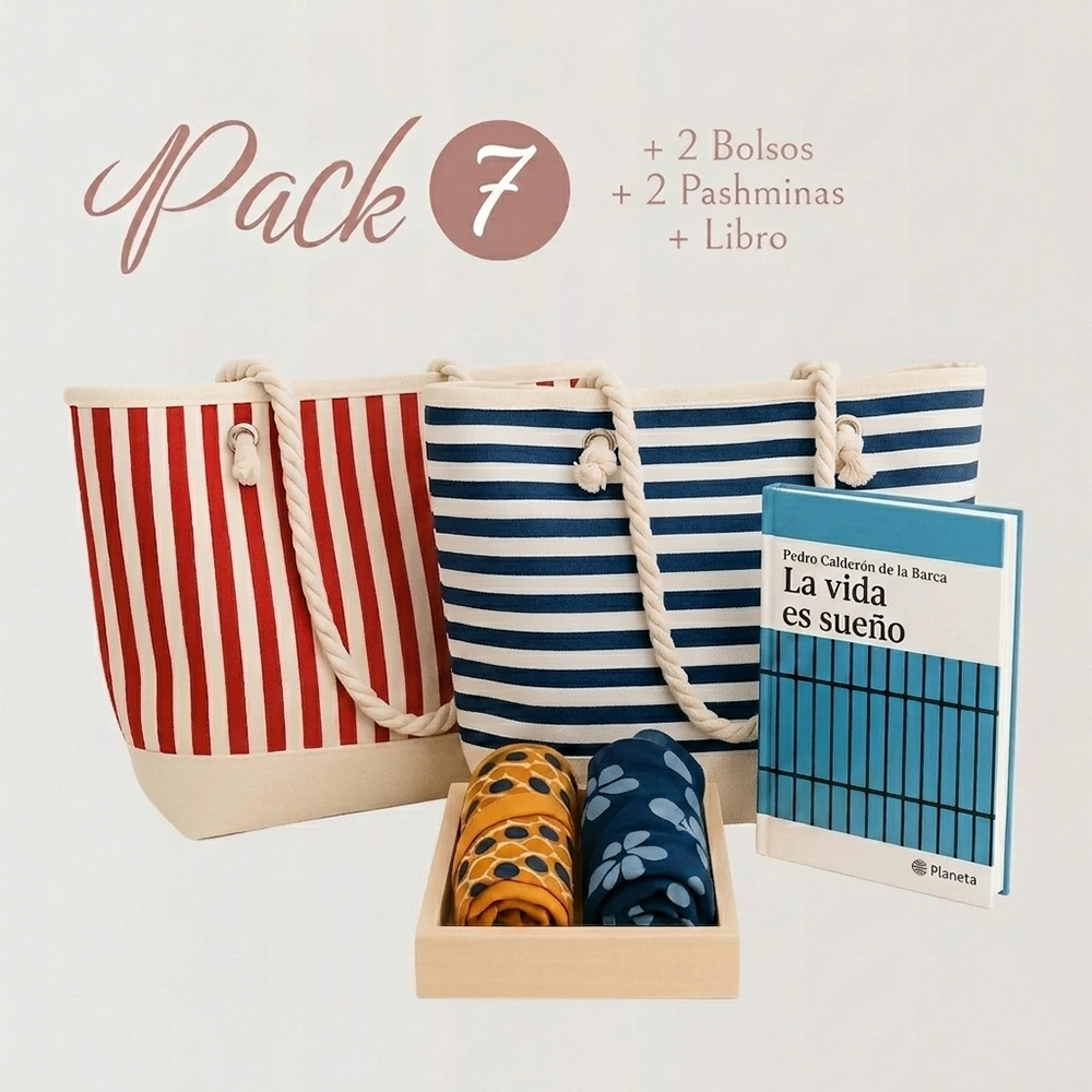 PACK 7 - 2 BOLSOS + 2 PASHMINAS + LIBRO