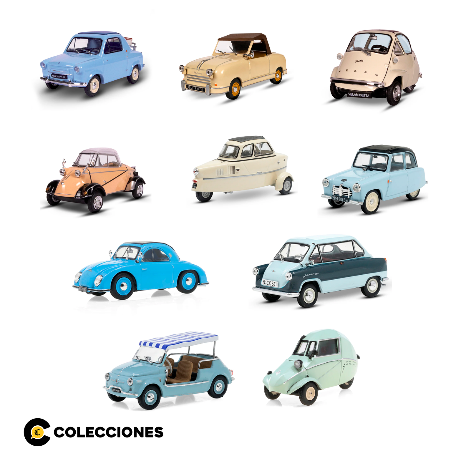 Pack 10 Micro Coches Europeos Die Cast IXO con Urna + 10 fascículos