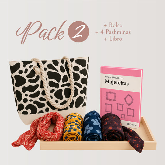 PACK 2 - BOLSO BLANCO Y NEGRO + 4 PASHMINAS + LIBRO