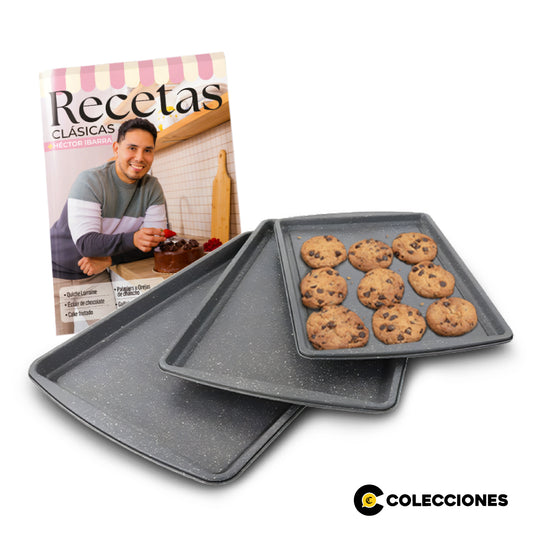 SET X3 BANDEJAS PARA HORNEAR + RECETARIO