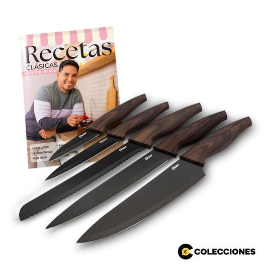 SET X5 CUCHILLOS GODFREY + RECETARIO