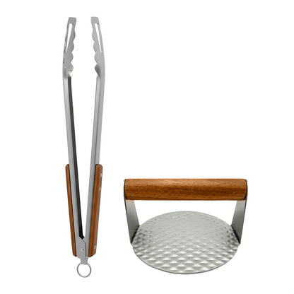 PP06 - PINZA PARRILLERO + PRENSADOR DE CARNE +  RECETARIO