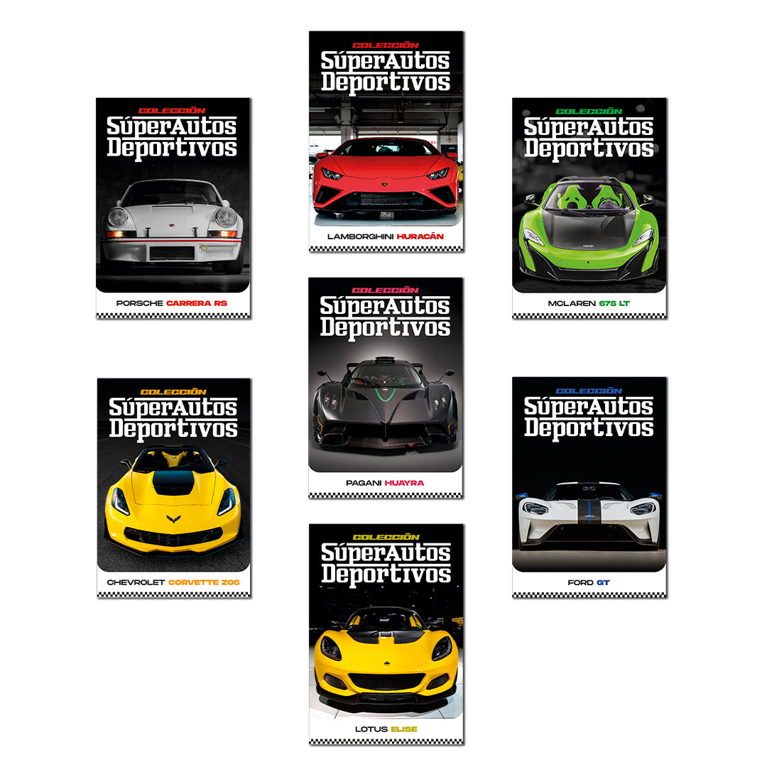 7 Autos Die-Cast Deportivos Escala 1/32 + 7 Revistas