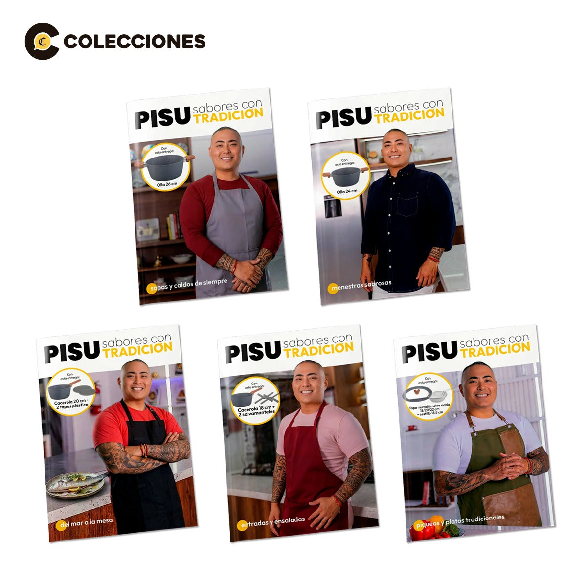 Pack 6 Piezas Piacenza: 1 Olla 26cm+1 Olla 24cm + 2 tapas multidiámetro 24/26/28 - 18/20/22 + 1 cacerola 20cm + 1 cacerola  18cm + 5 recetarios